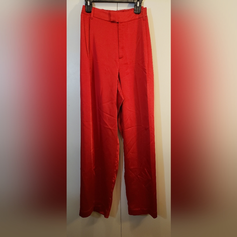 🆕️ A New Day NWT 26 Red High-Rise Wide Leg Satin Pants Party - Picture 8 of 15